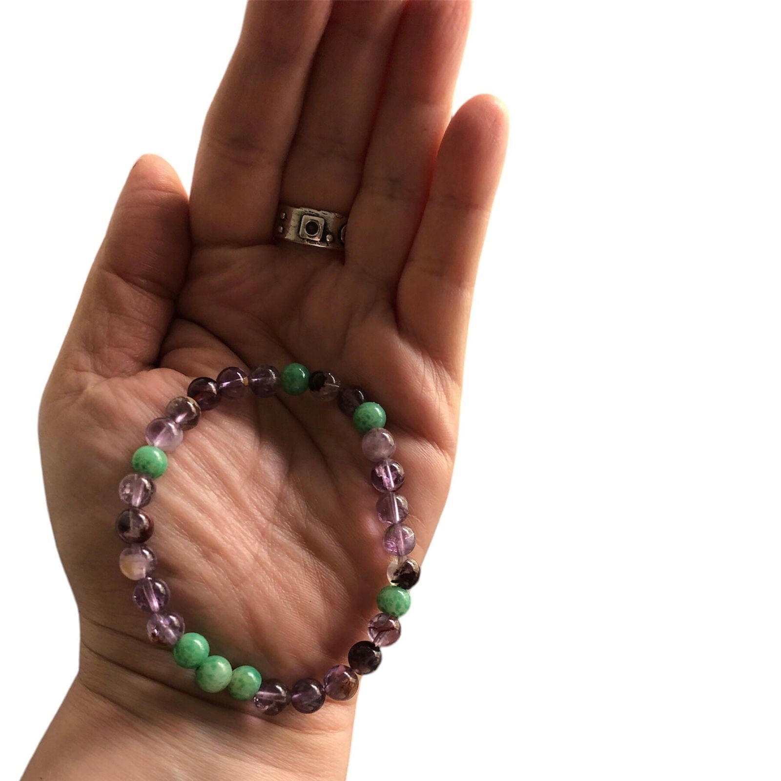 Fluorite and Green Jade Beaded Bracelet Silver Chamber Jewellery Store