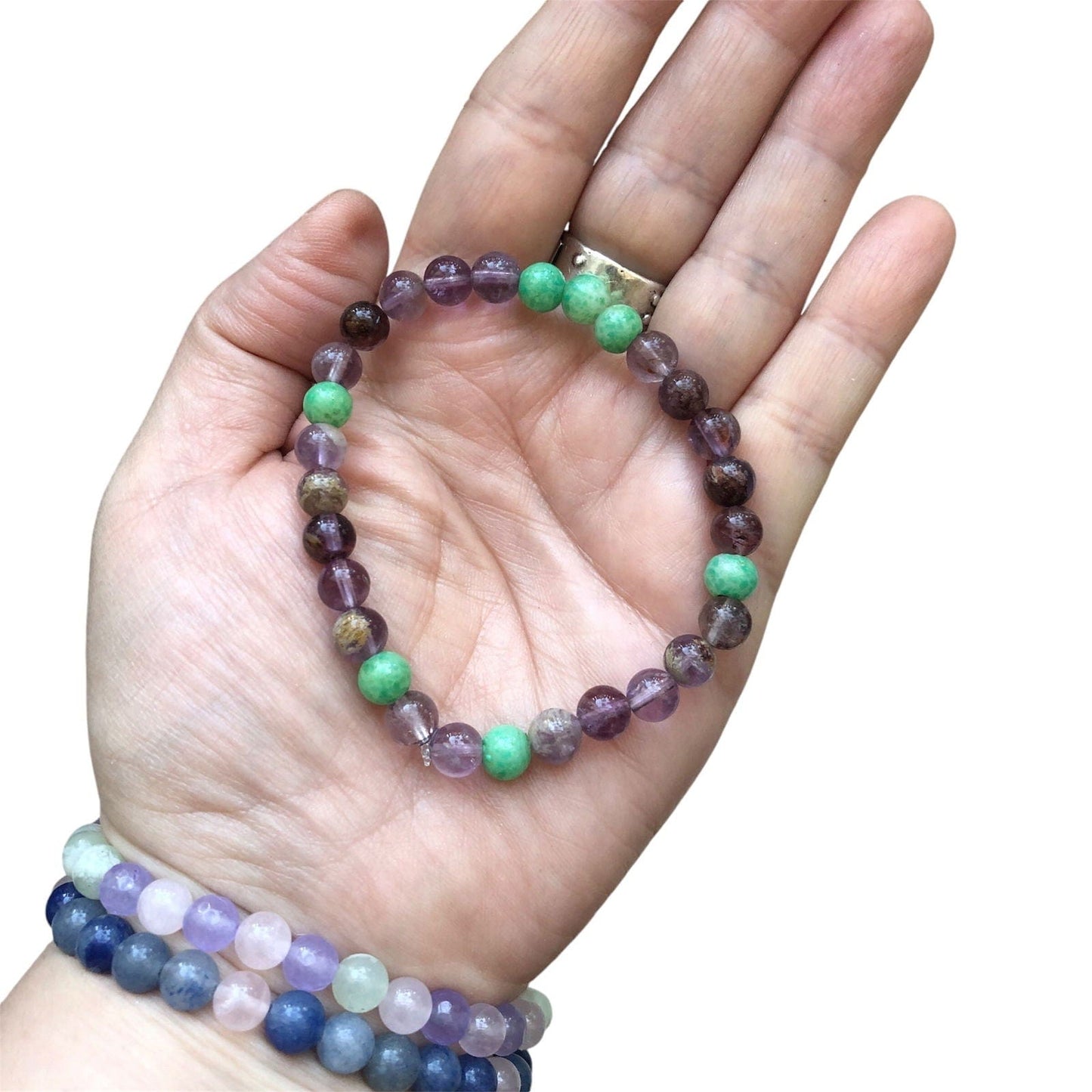 Fluorite and Green Jade Beaded Bracelet Silver Chamber Jewellery Store