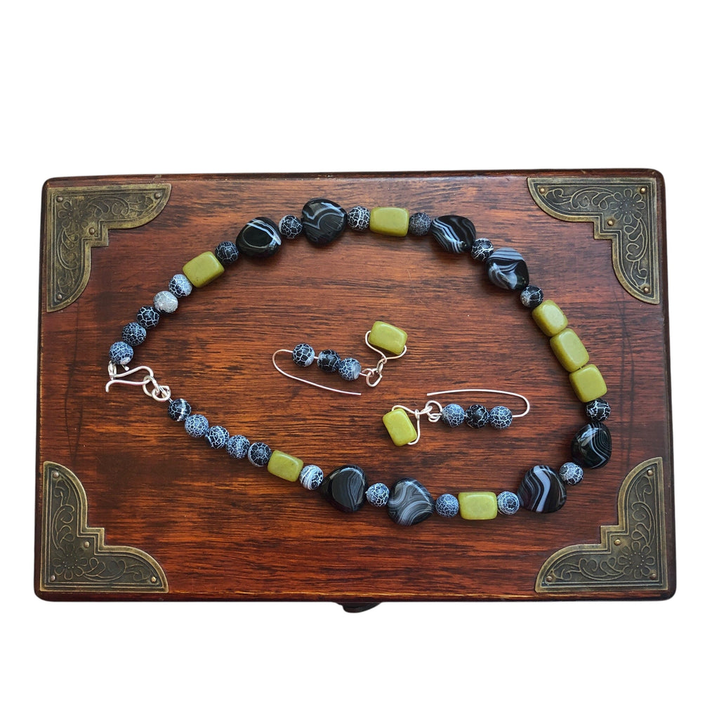 Frost Cracked Agates and Olive Jade 925 Silver Dangle Earrings Silver Chamber Jewellery Store