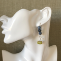 Frost Cracked Agates and Olive Jade 925 Silver Dangle Earrings