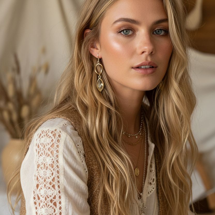 Gold plated drop earrings with crystals