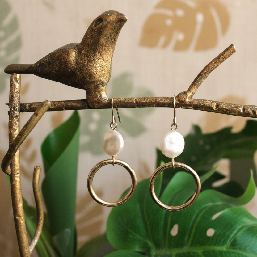 Gold-plated Hoop Earrings With Pearls Silver Chamber Jewellery Store