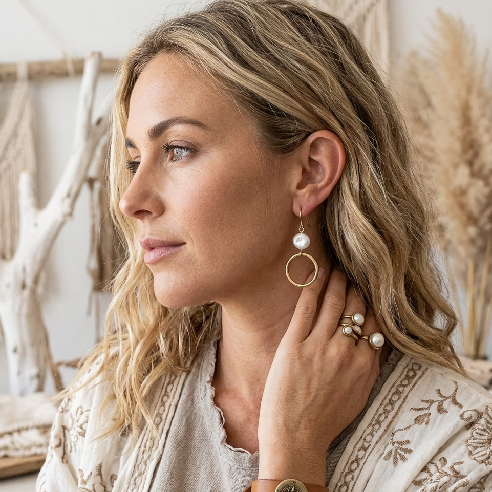 Gold-plated Hoop Earrings With Pearls - Silver Chamber Jewellery Store