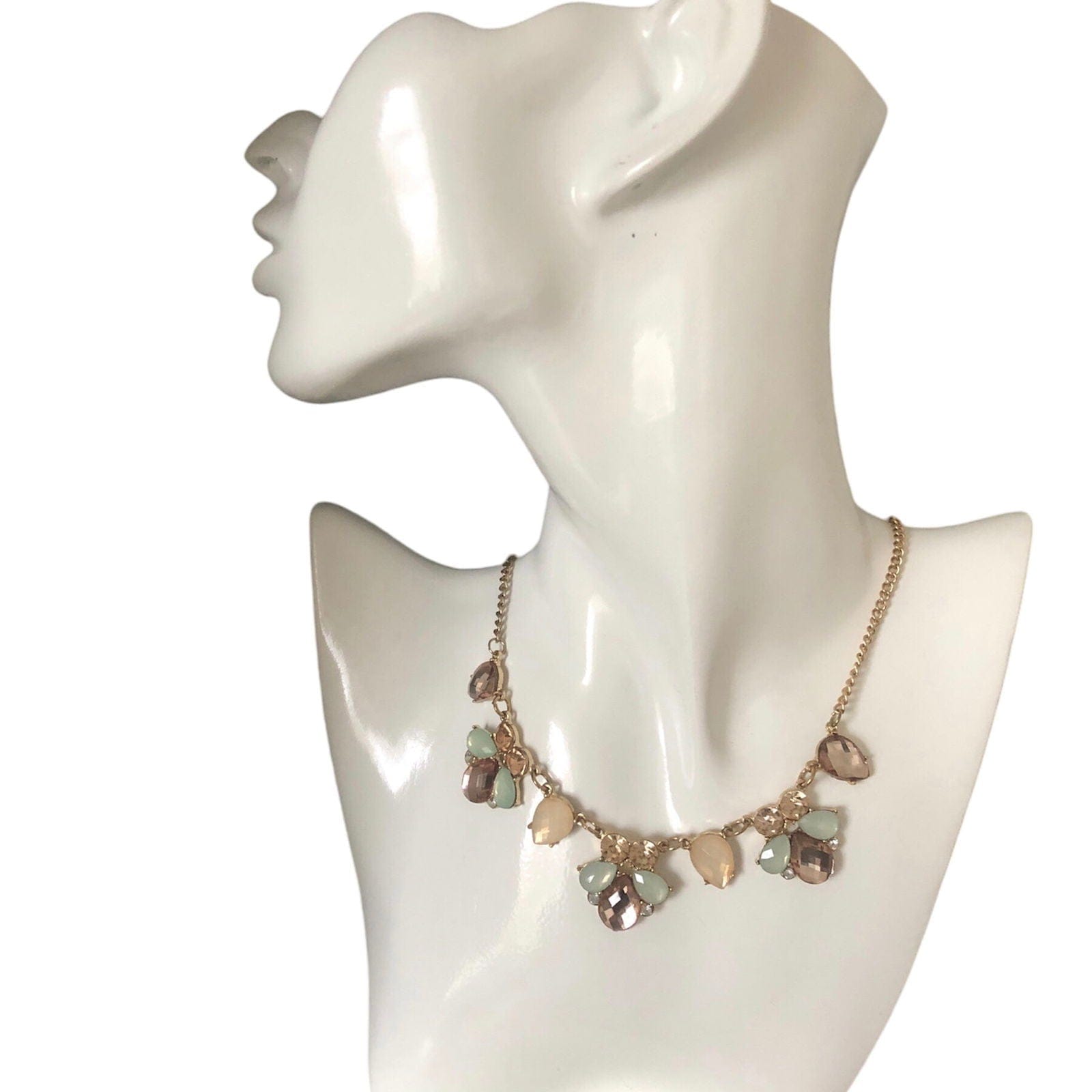 Gold Shade Vintage Style Bib Necklace with Pastel Crystals Silver Chamber Jewellery Store