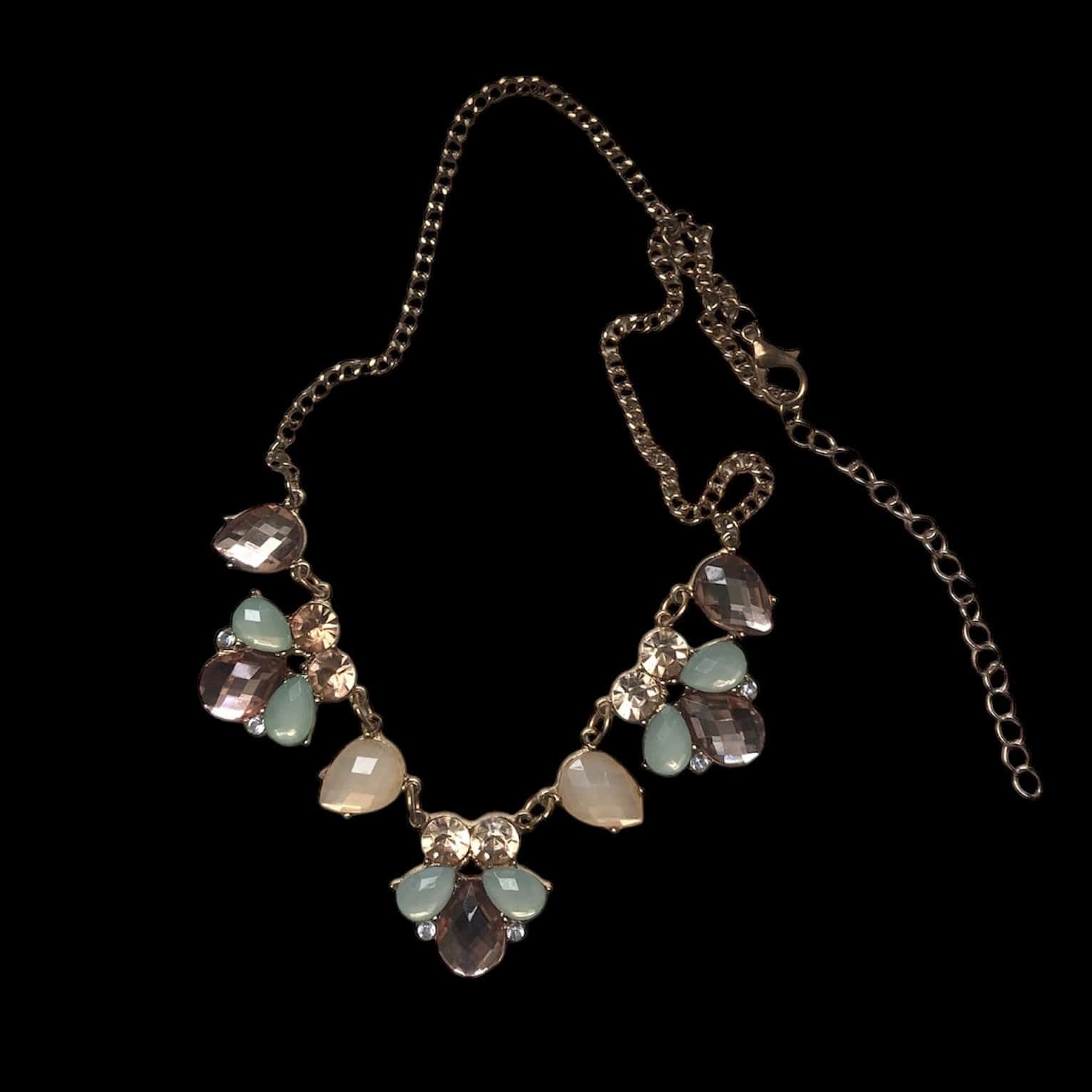 Gold Shade Vintage Style Bib Necklace with Pastel Crystals Silver Chamber Jewellery Store