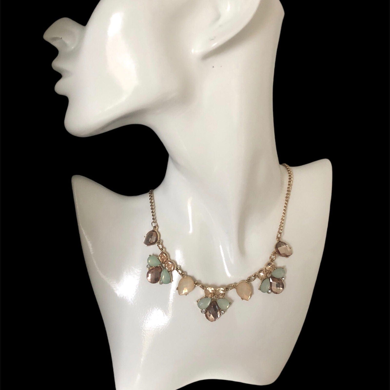 Gold Shade Vintage Style Bib Necklace with Pastel Crystals Silver Chamber Jewellery Store