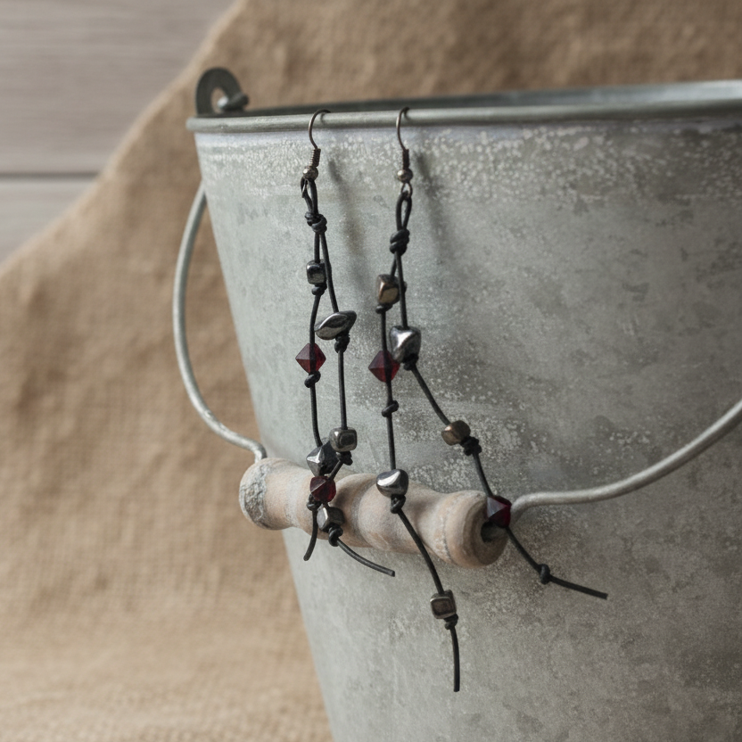 Gothic Long Black Leather Earrings