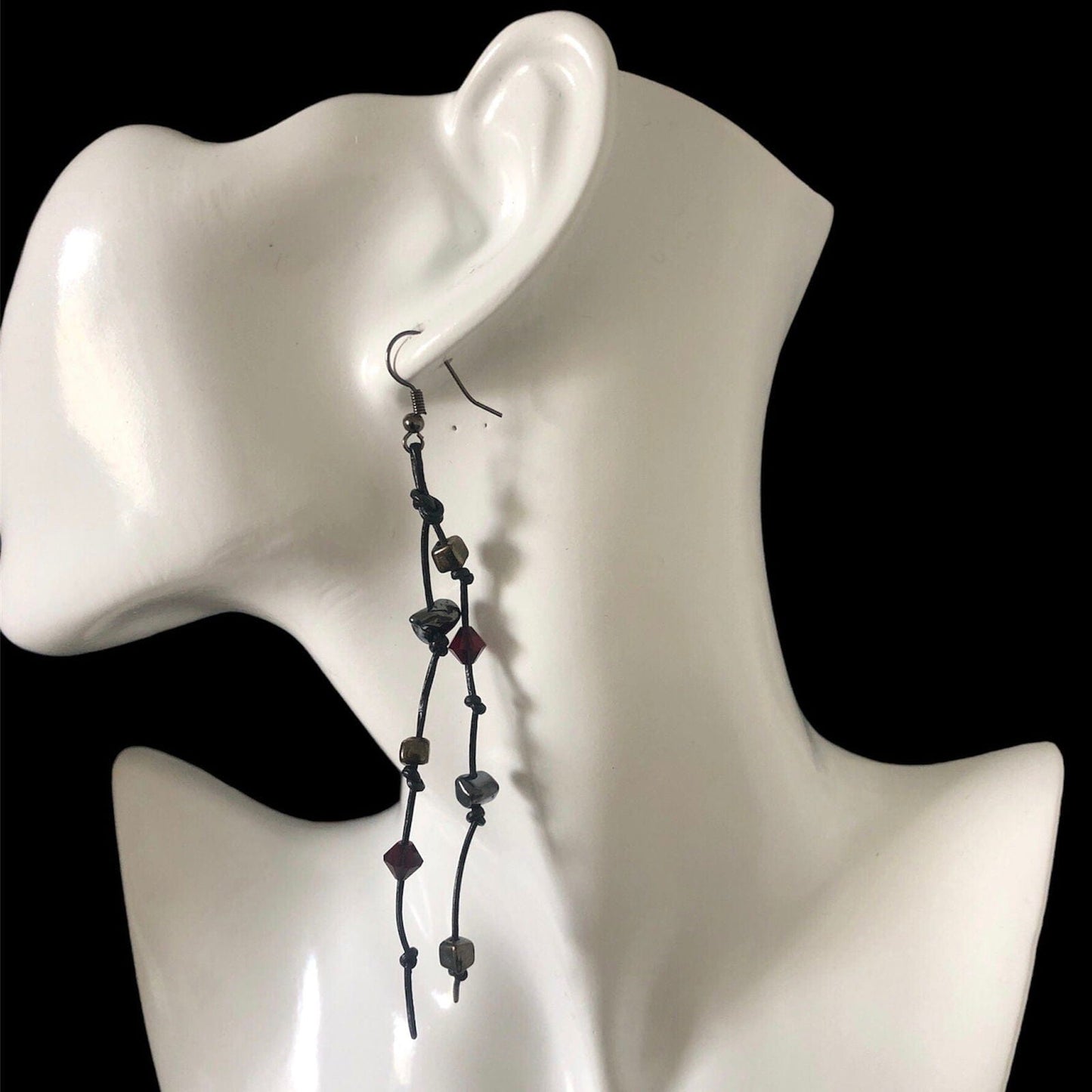 Gothic Long Black Leather Earrings Silver Chamber Jewellery Store