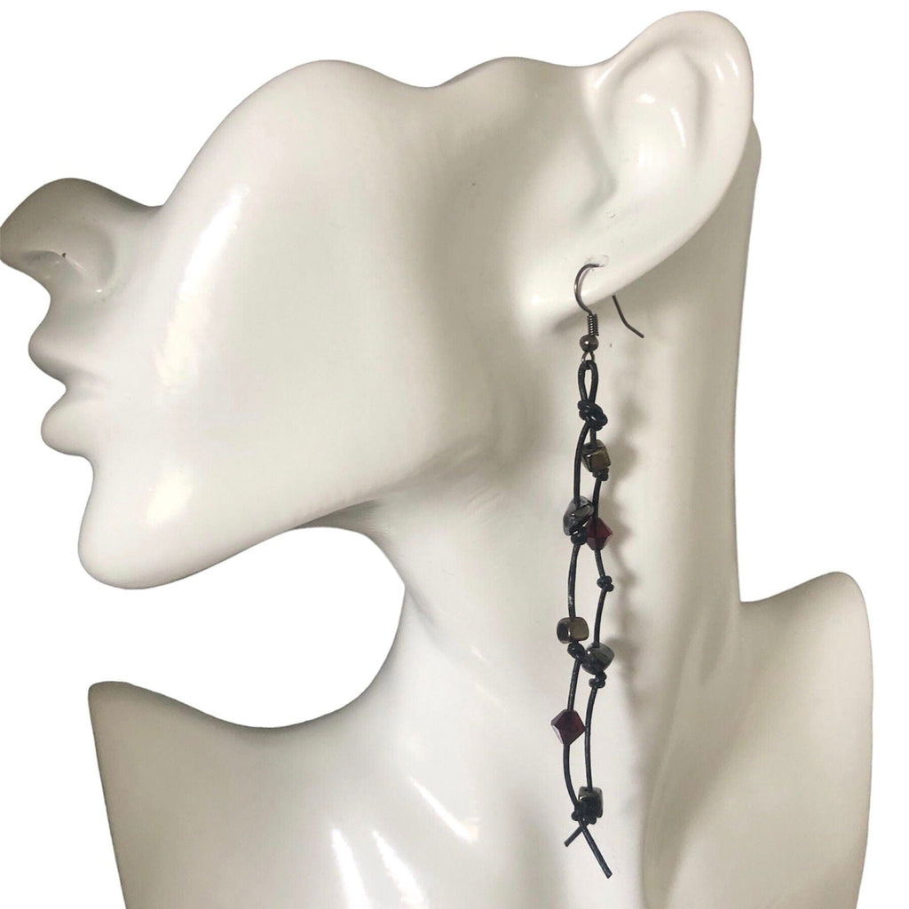 Gothic Long Black Leather Earrings Silver Chamber Jewellery Store