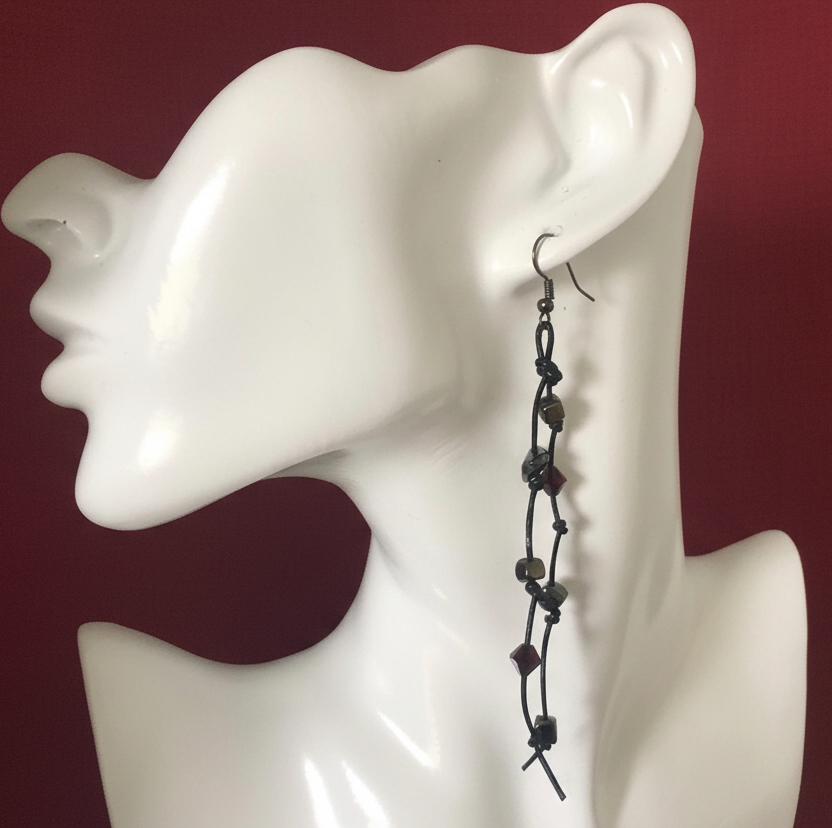 Gothic Long Black Leather Earrings