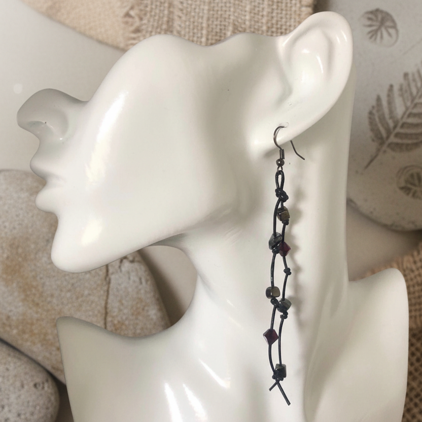 Gothic Long Black Leather Earrings
