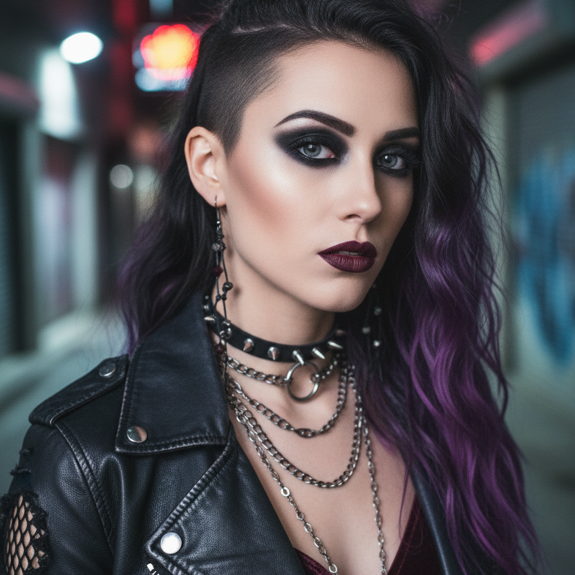 Gothic Long Black Leather Earrings