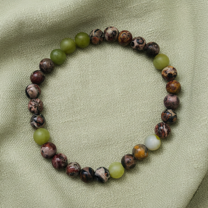 Green Agate and Leopard Skin Jasper Beaded Bracelet