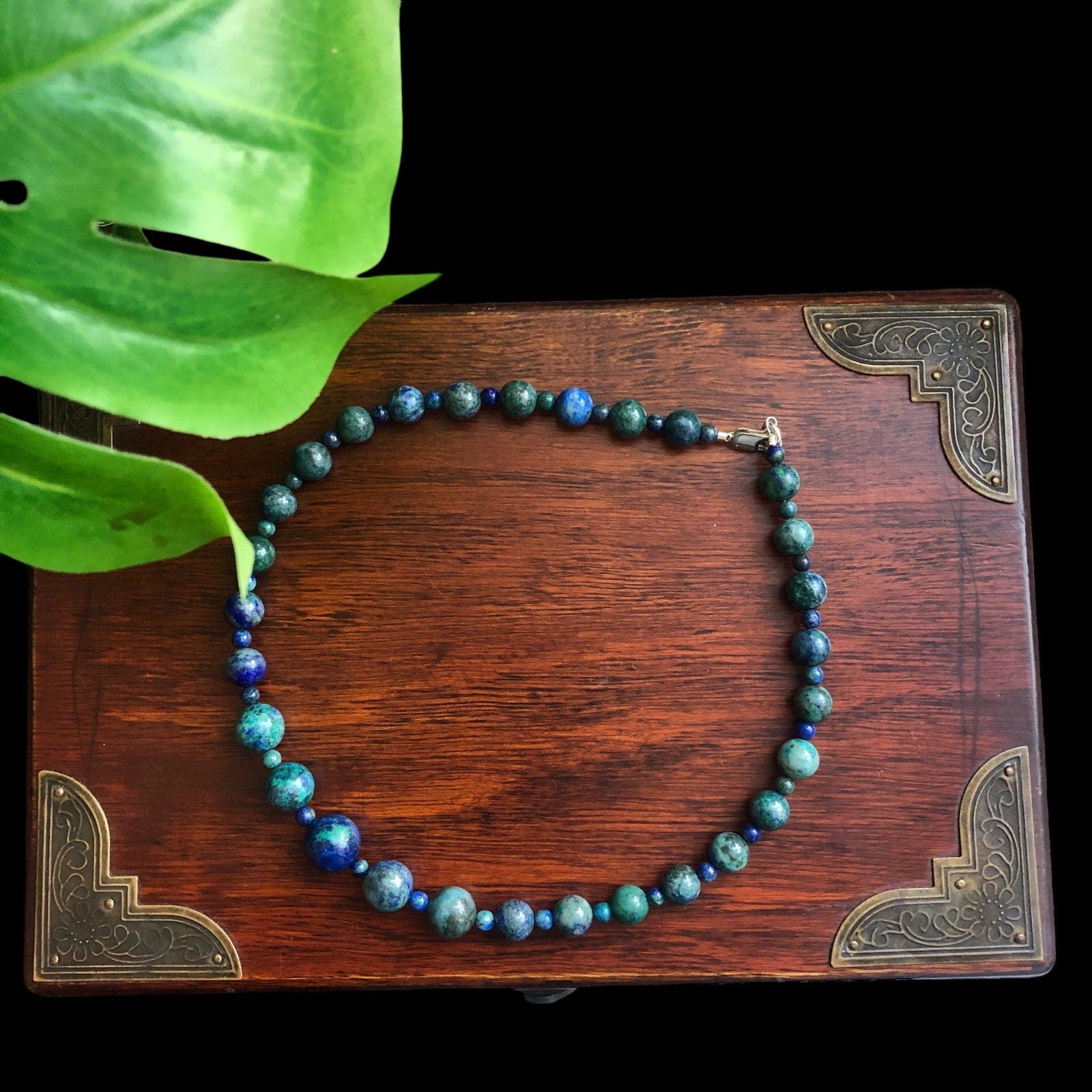 Green and Blue Lapis Lazuli Beaded Choker Necklace Silver Chamber Jewellery Store