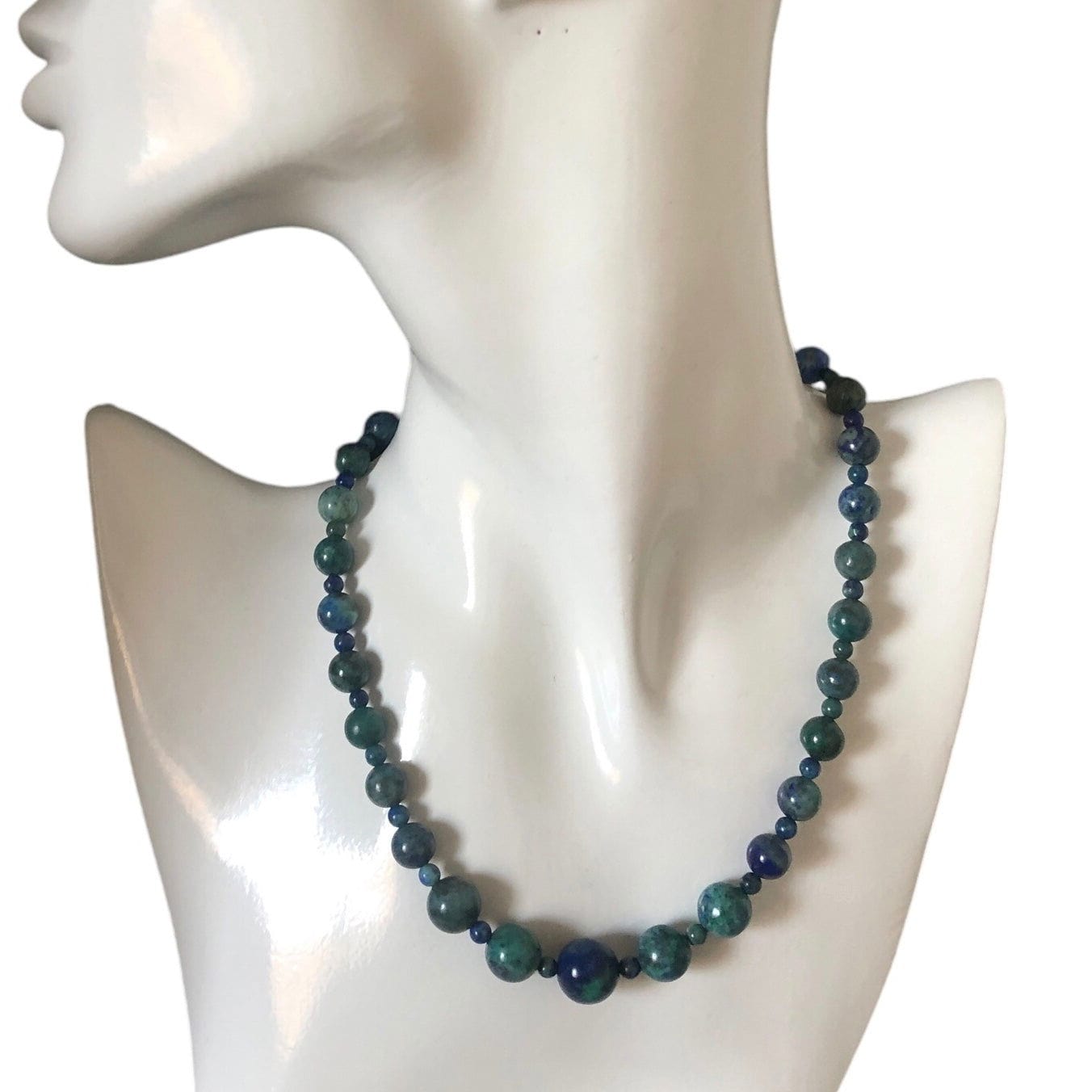 Green and Blue Lapis Lazuli Beaded Choker Necklace Silver Chamber Jewellery Store