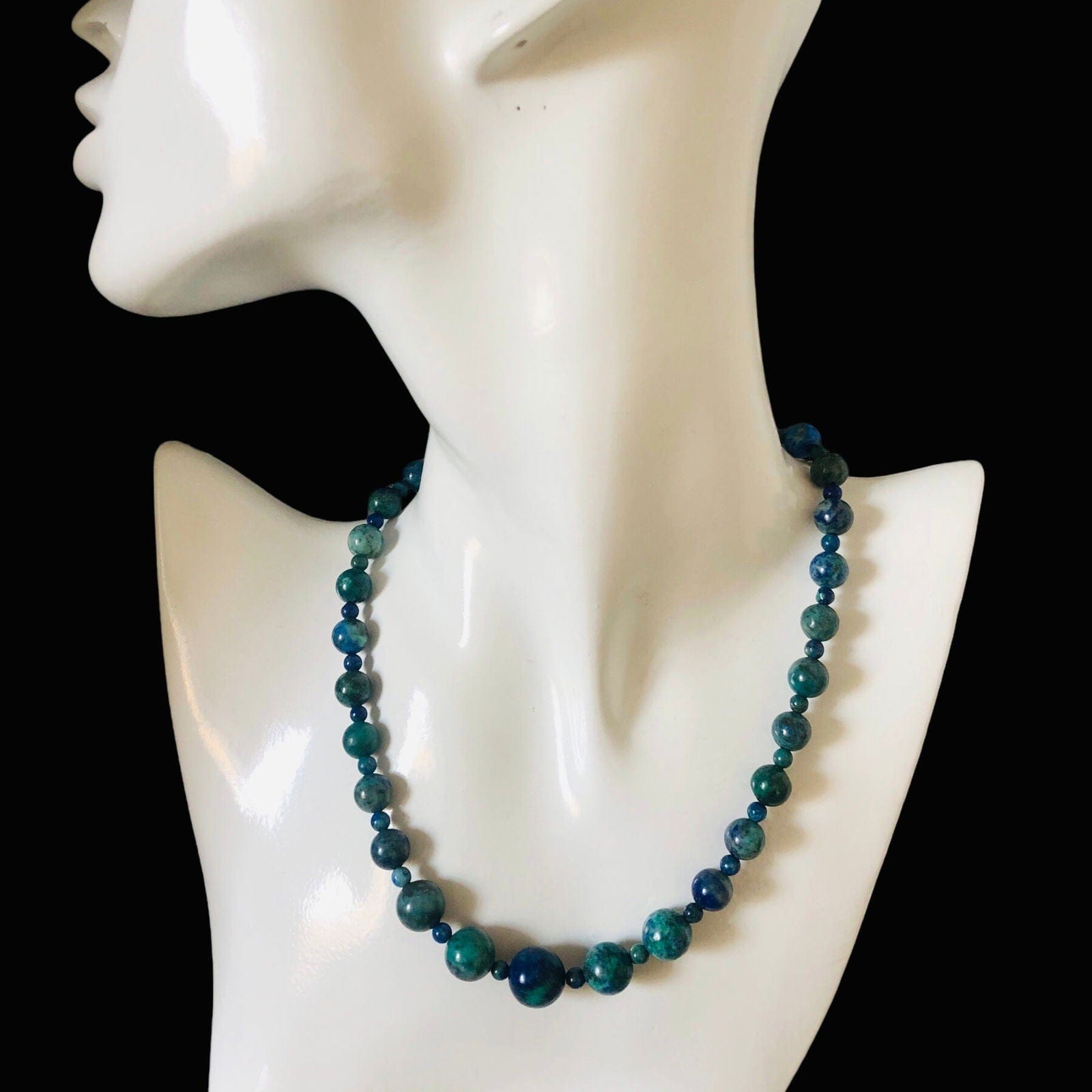 Green and Blue Lapis Lazuli Beaded Choker Necklace Silver Chamber Jewellery Store