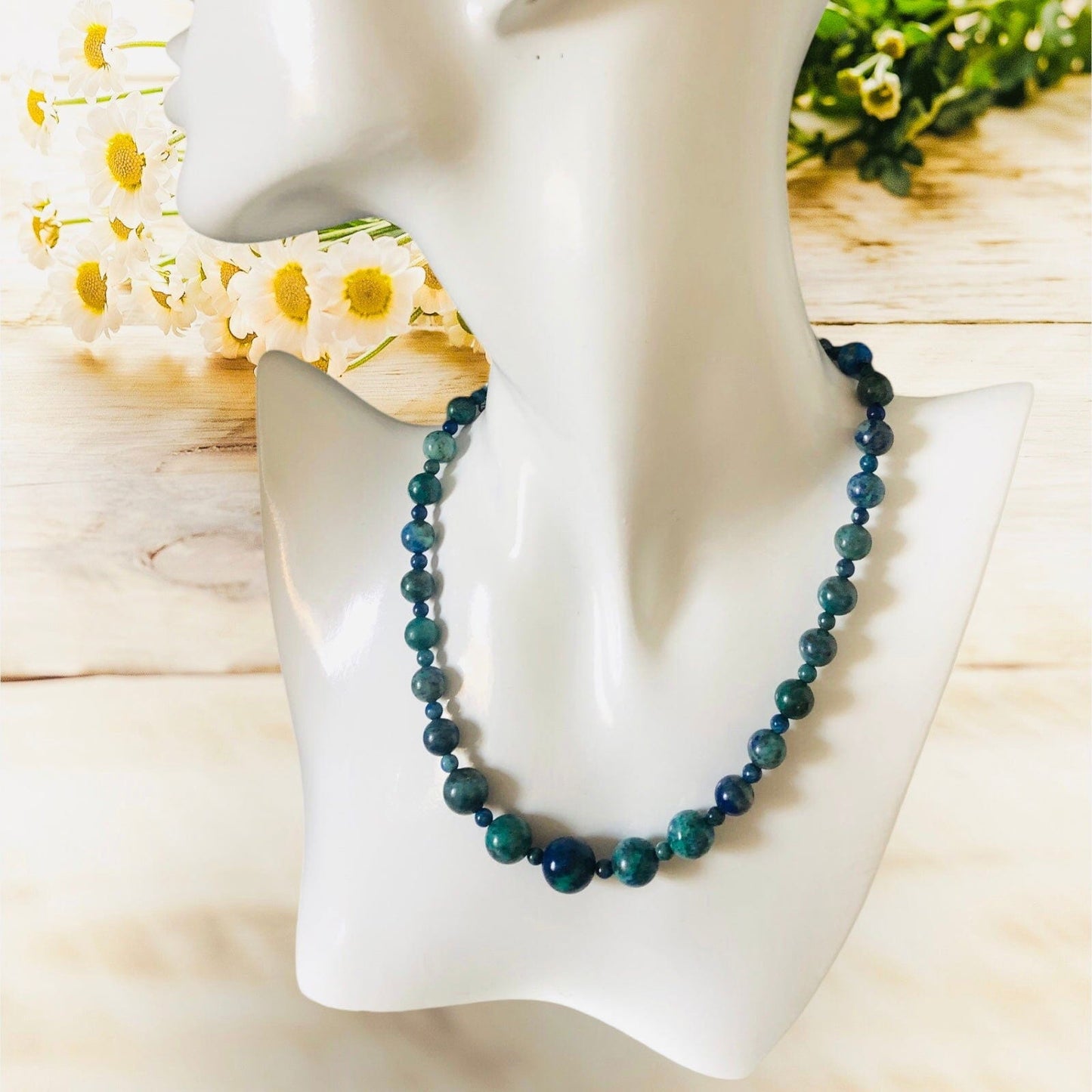 Green and Blue Lapis Lazuli Beaded Choker Necklace Silver Chamber Jewellery Store