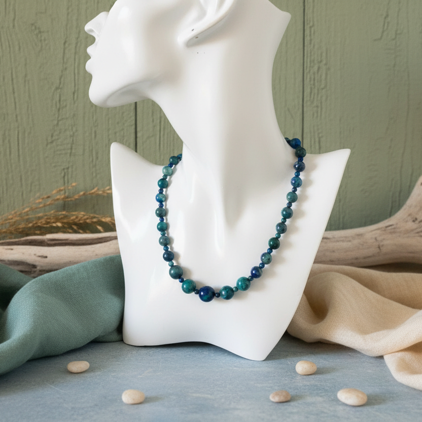 Green and blue lapis lazuli beaded choker necklace