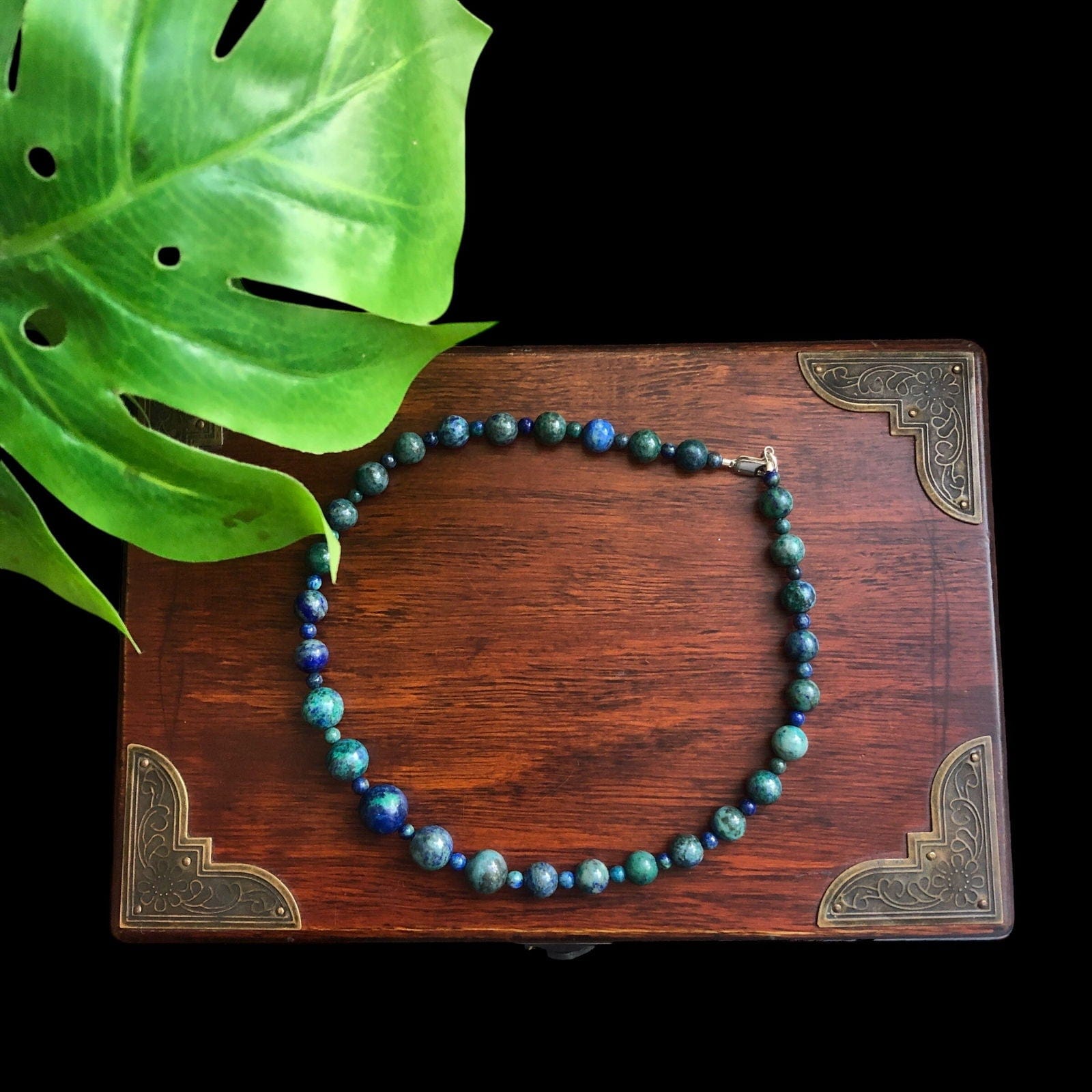 Green and Blue Lapis Lazuli Beaded Choker Necklace Silver Chamber Jewellery Store