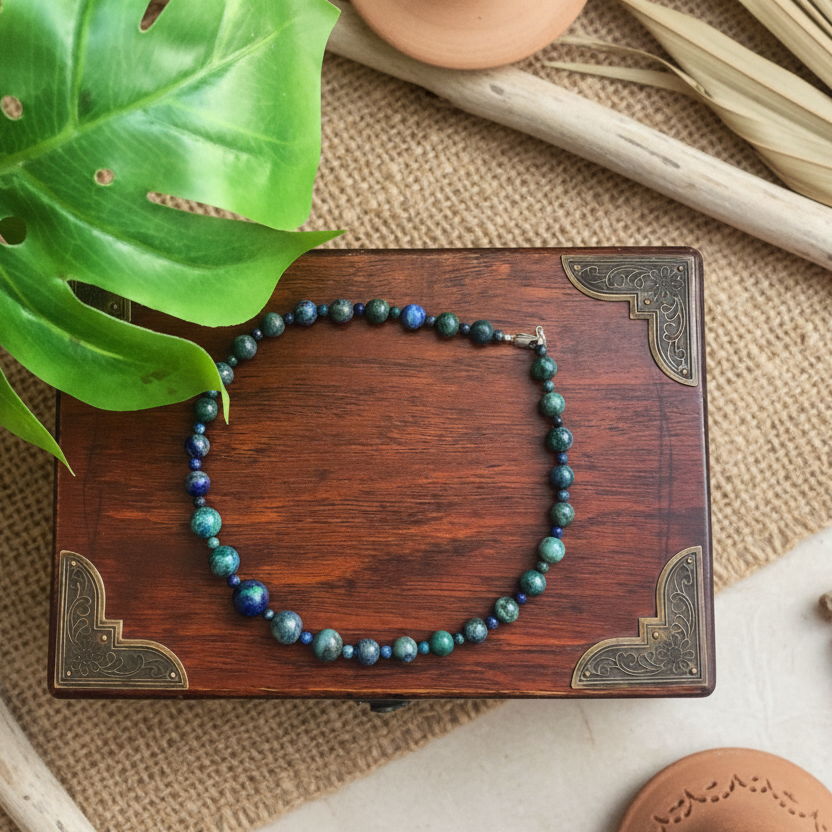 Green and blue lapis lazuli beaded choker necklace