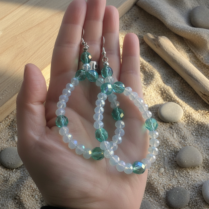 Green and Opal White Statement Crystal Earrings