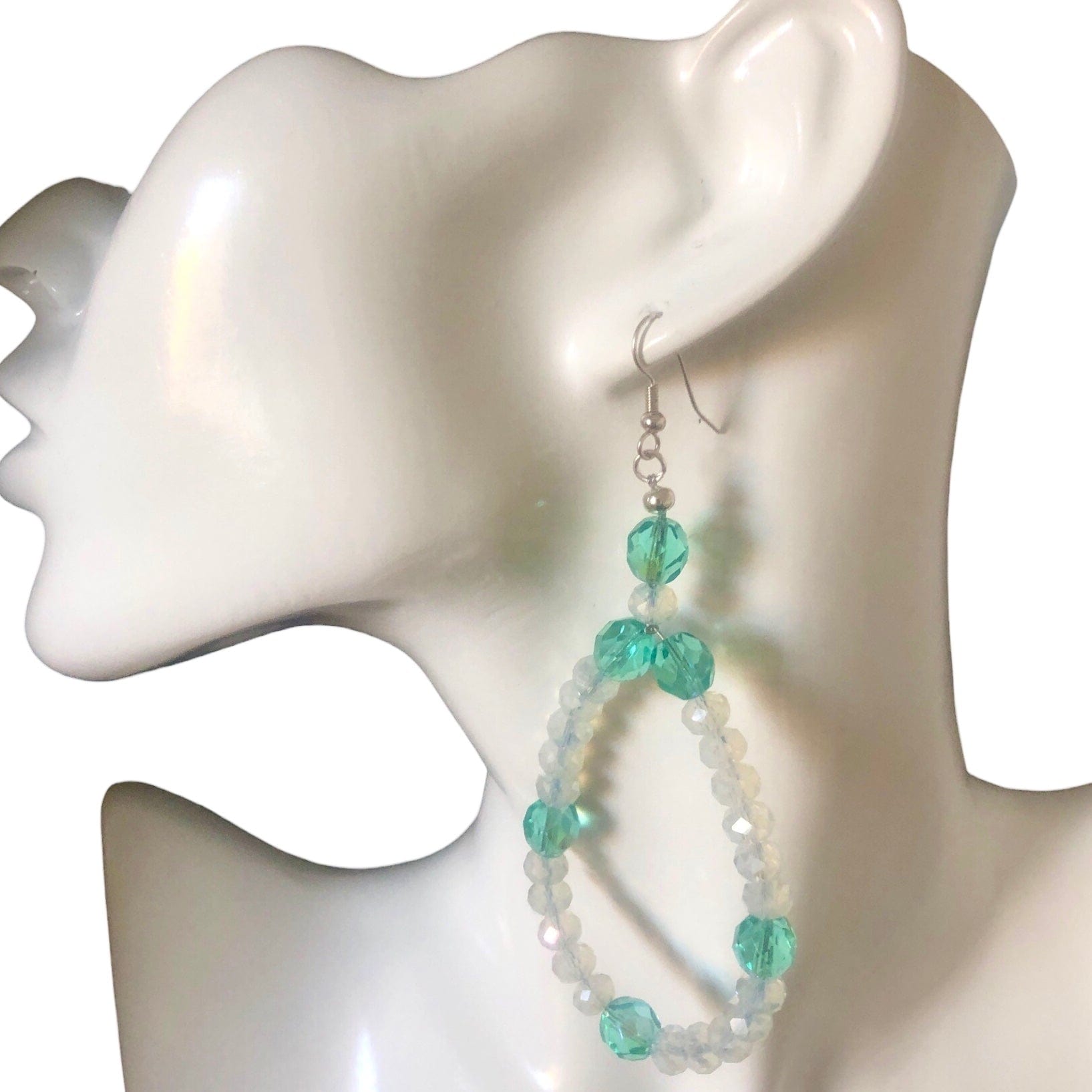 Green and Opal White Statement Crystal Earrings Silver Chamber Jewellery Store