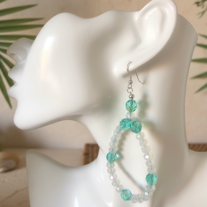 Green and Opal White Statement Crystal Earrings Silver Chamber Jewellery Store