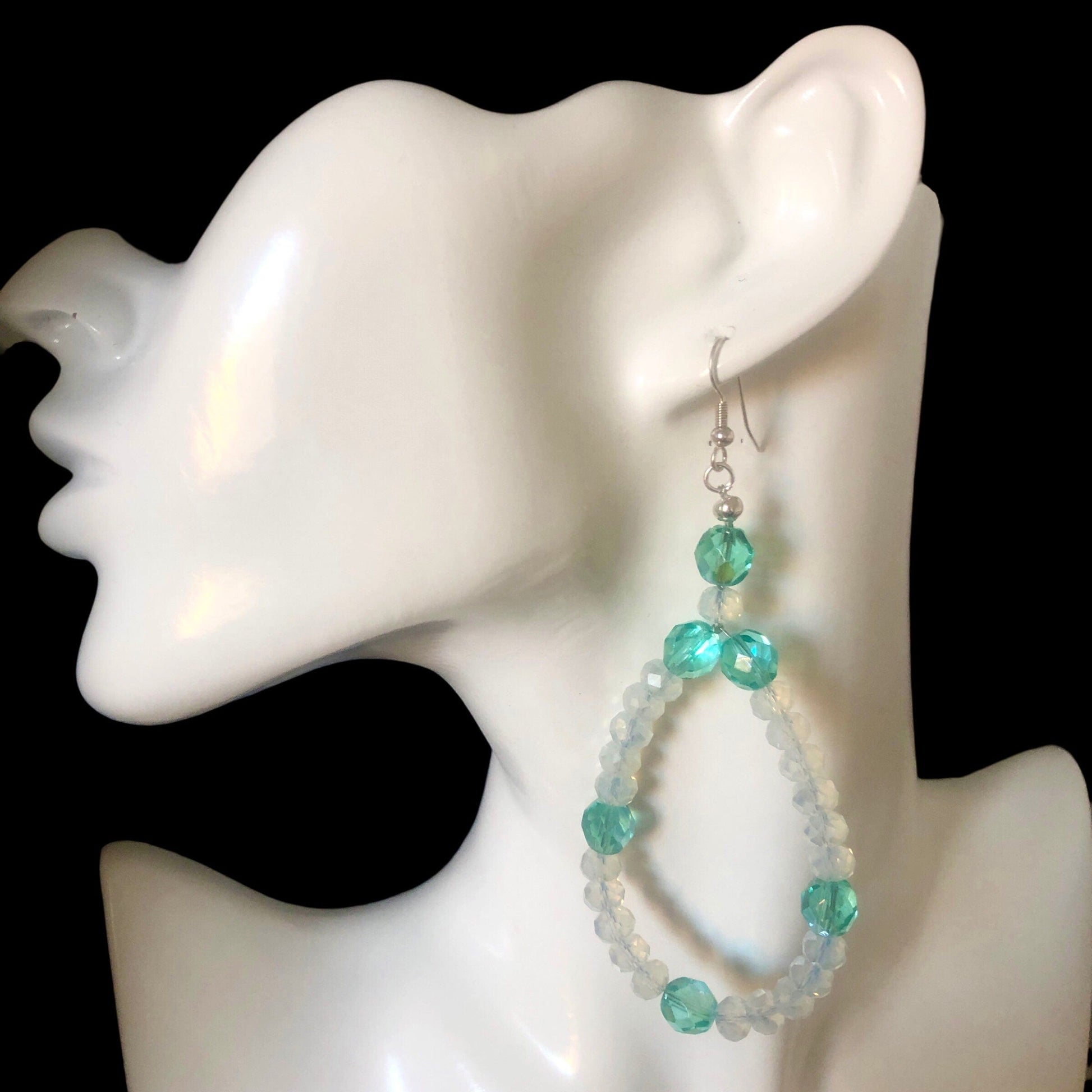 Green and Opal White Statement Crystal Earrings Silver Chamber Jewellery Store