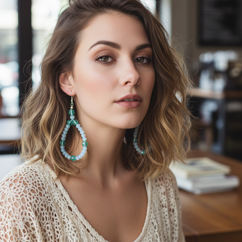 Green and Opal White Statement Crystal Earrings Silver Chamber Jewellery Store