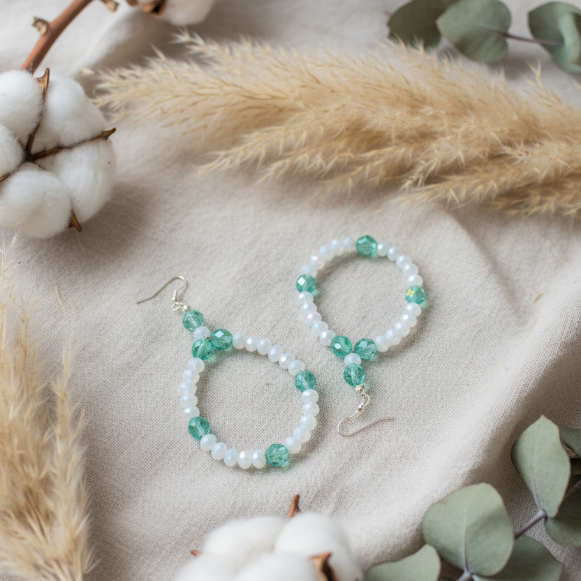 Green and Opal White Statement Crystal Earrings Silver Chamber Jewellery Store