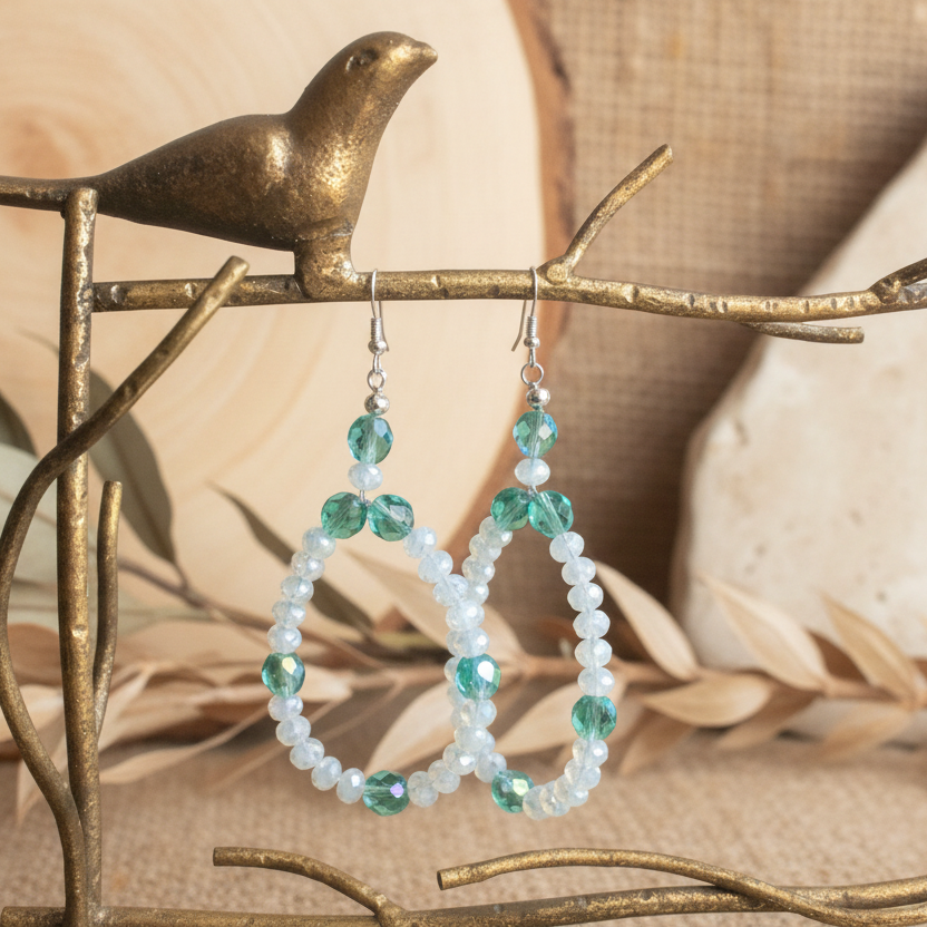 Green and Opal White Statement Crystal Earrings Silver Chamber Jewellery Store