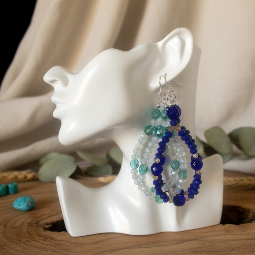 Green and Opal White Statement Crystal Earrings Silver Chamber Jewellery Store