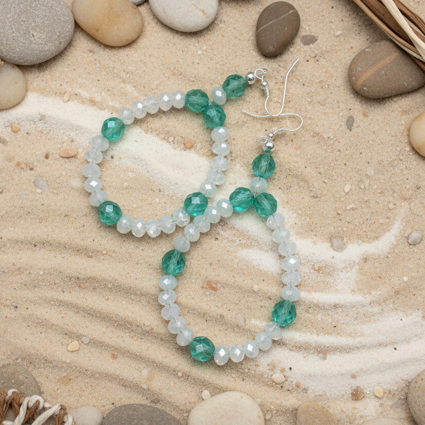 Green and Opal White Statement Crystal Earrings Silver Chamber Jewellery Store