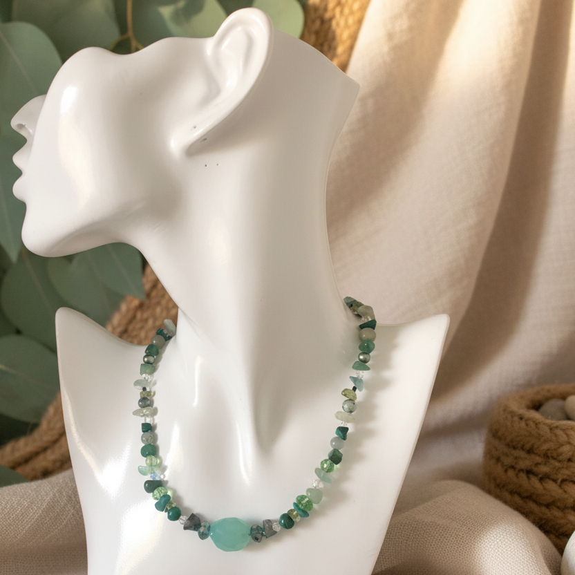 Green Natural Stones Choker Necklace