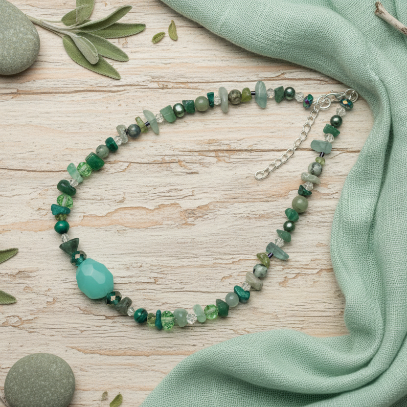 Green Natural Stones Choker Necklace