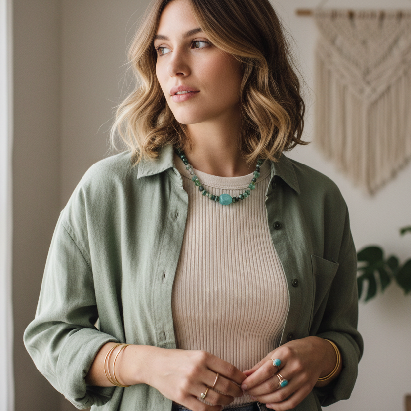 Green Natural Stones Choker Necklace