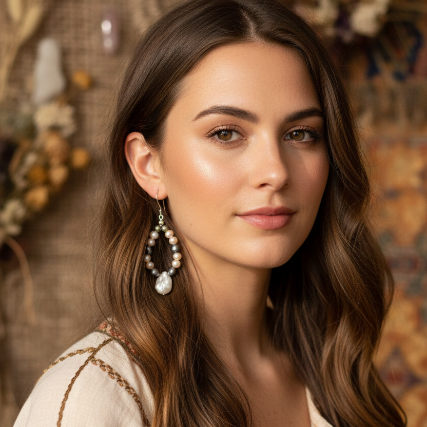 Handmade Freshwater Pearls Dangle Earrings