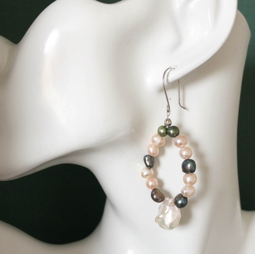 925 silver and Freshwater pearls dangle earrings