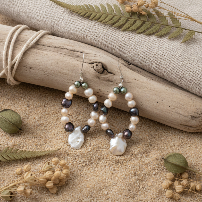 925 silver and Freshwater pearls dangle earrings