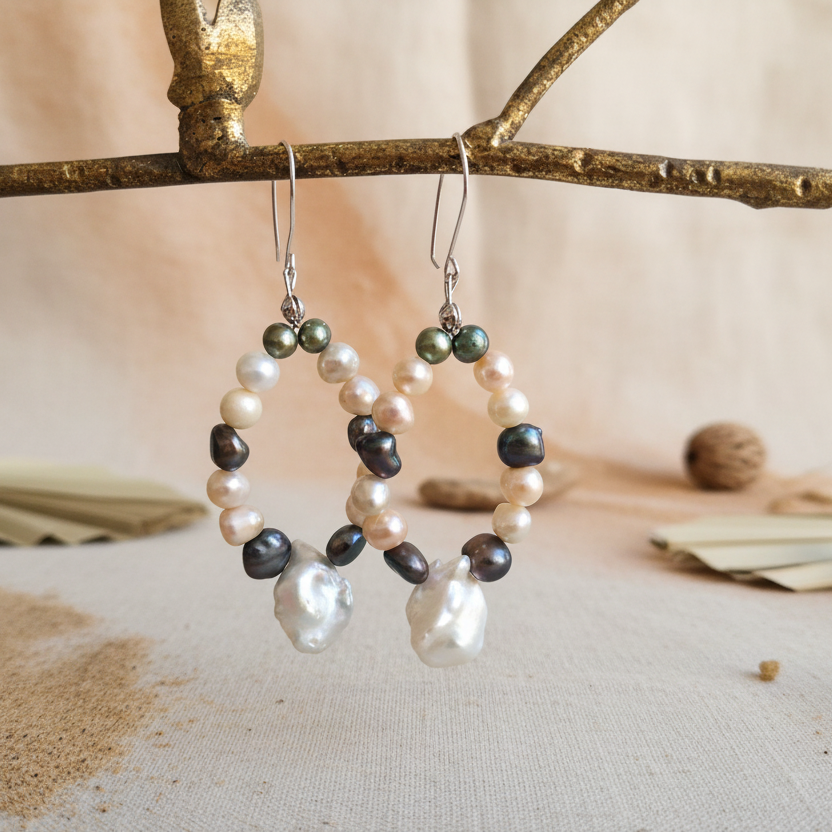 925 silver and Freshwater pearls dangle earrings