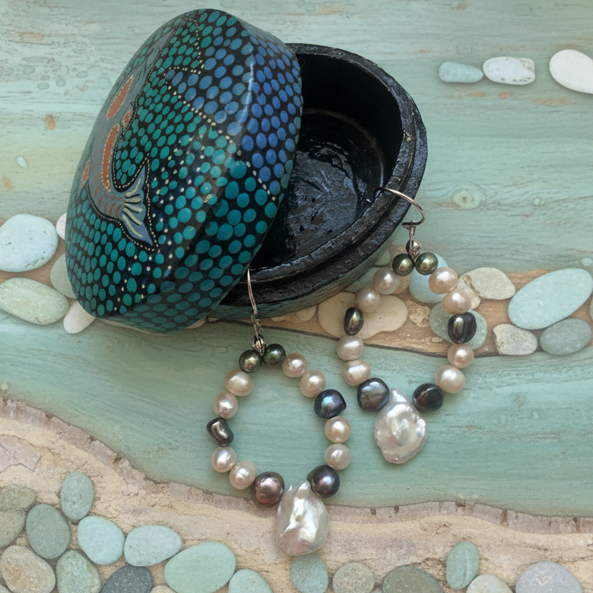 925 silver and Freshwater pearls dangle earrings