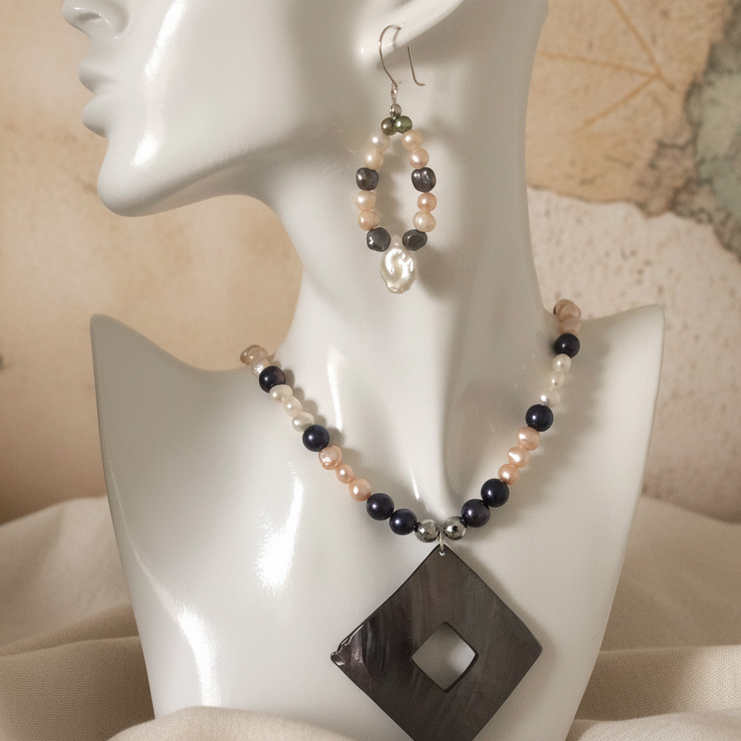 925 silver and Freshwater pearls dangle earrings