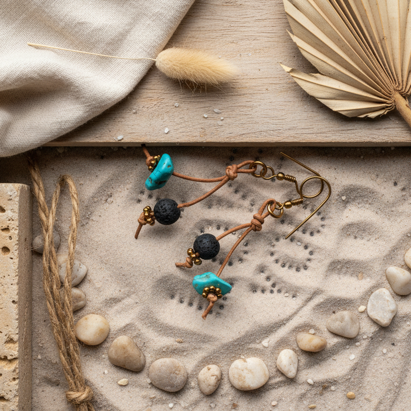 Handmade Turquoise and Lava Dangle Earrings Silver Chamber Jewellery Store