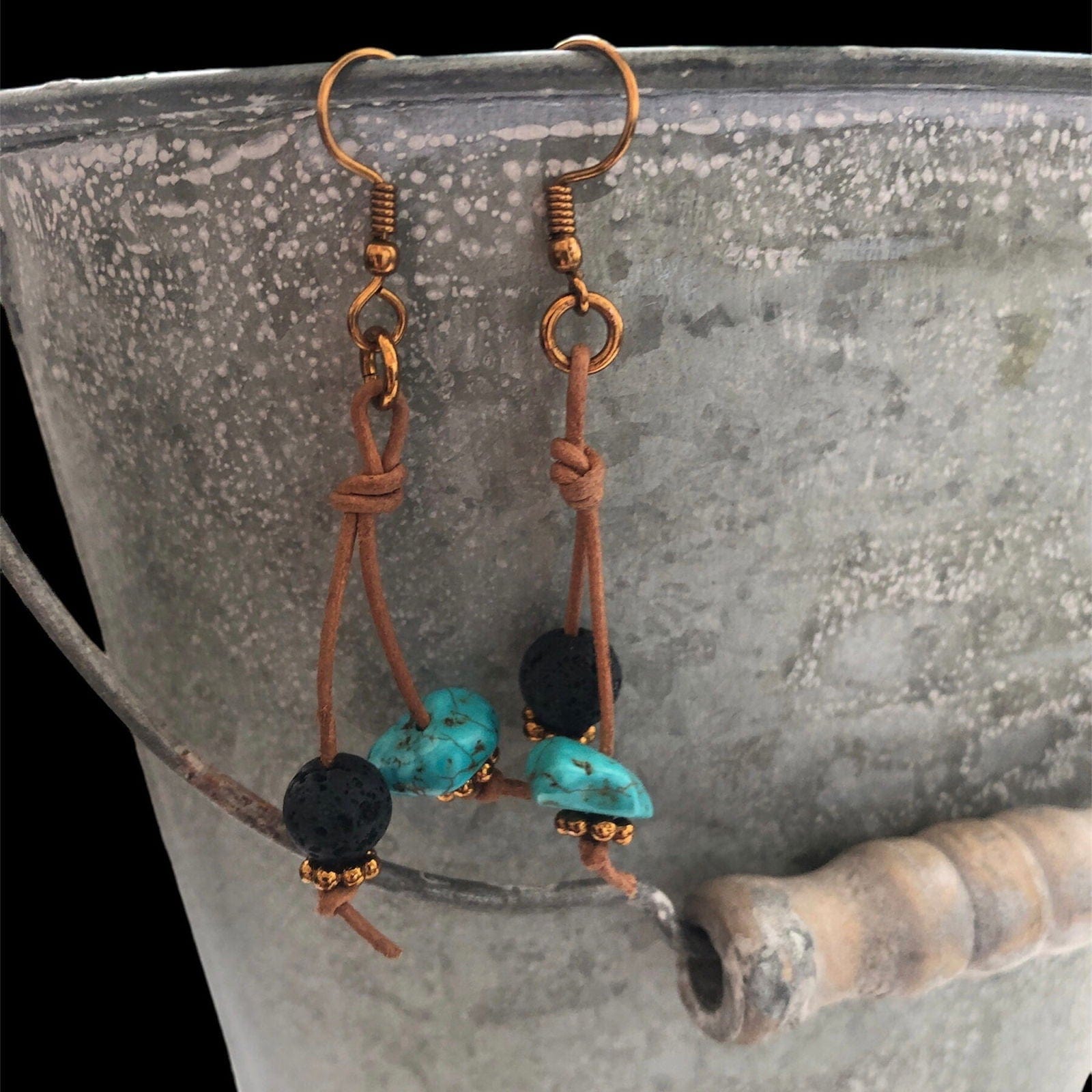 Handmade Turquoise and Lava Dangle Earrings Silver Chamber Jewellery Store