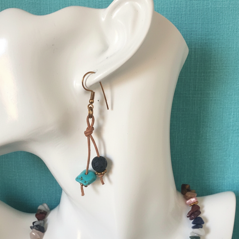 Handmade Turquoise and Lava Dangle Earrings