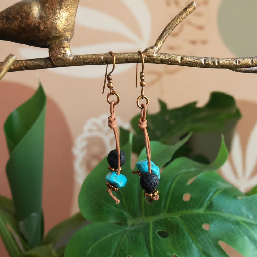 Handmade Turquoise and Lava Dangle Earrings Silver Chamber Jewellery Store