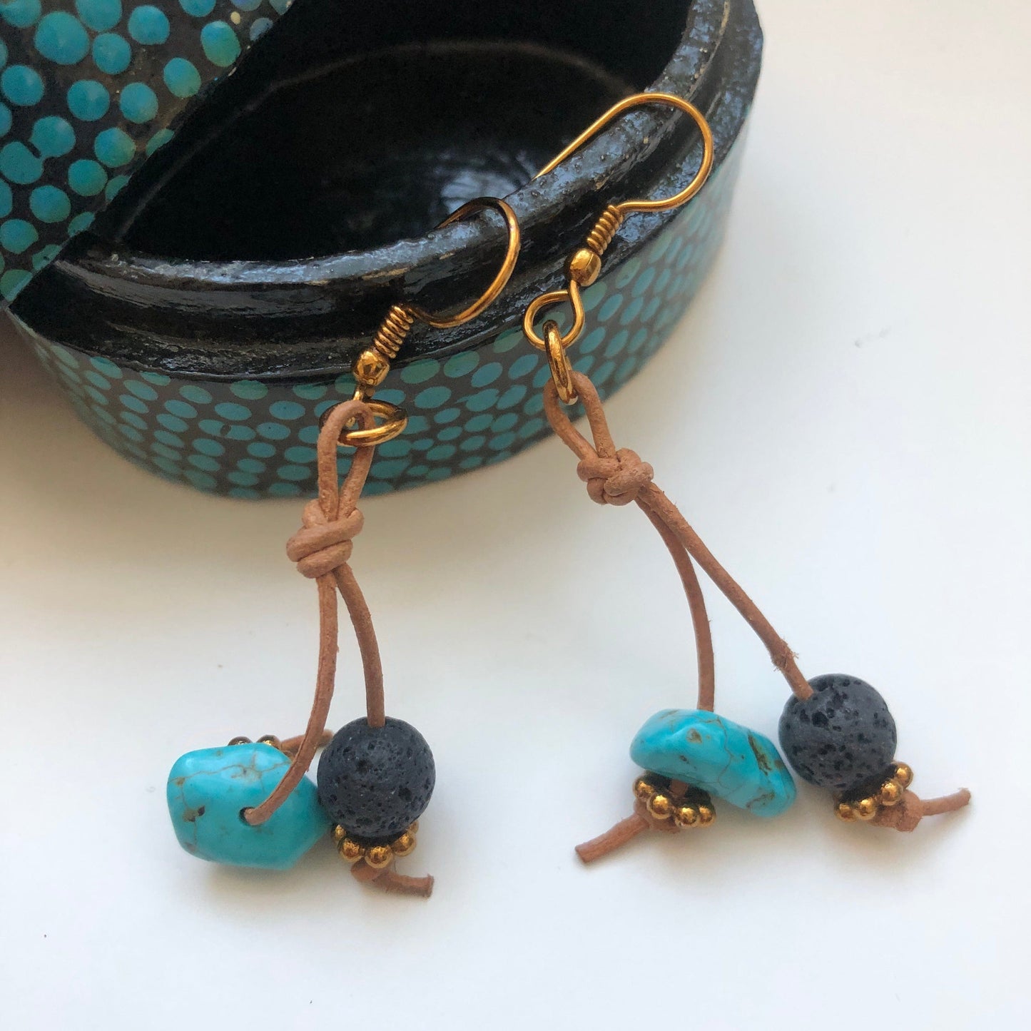 Handmade Turquoise and Lava Dangle Earrings Silver Chamber Jewellery Store