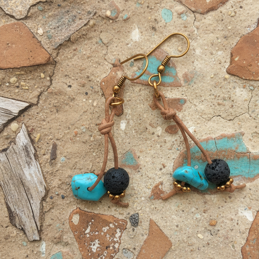 Handmade Turquoise and Lava Dangle Earrings Silver Chamber Jewellery Store