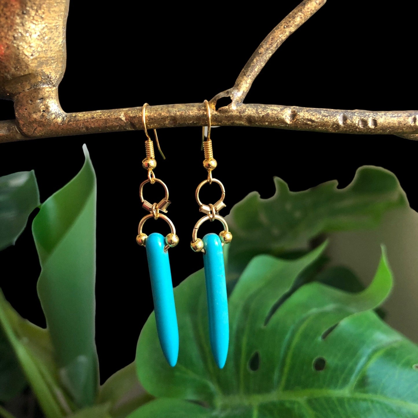 Howlite Gold Plated Long Dangle Earrings Silver Chamber Jewellery Store