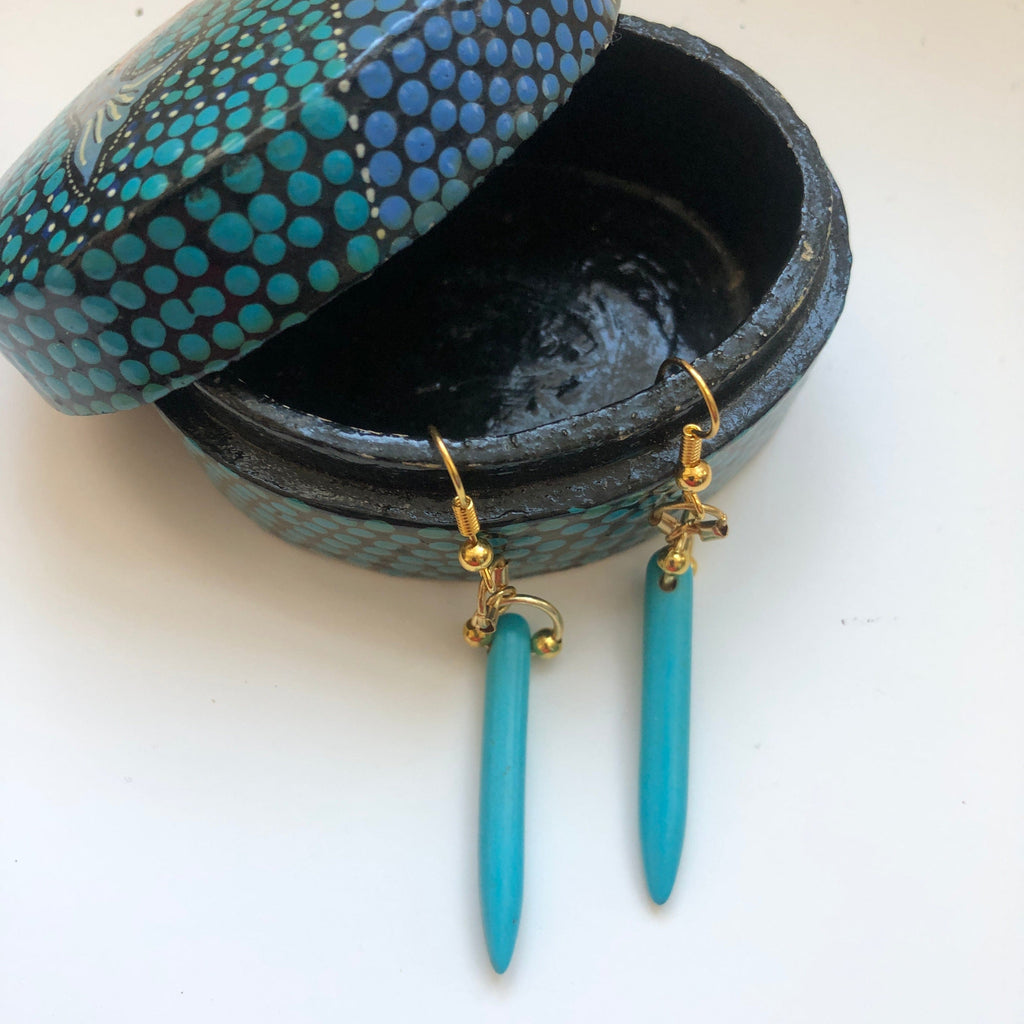 Howlite Gold Plated Long Dangle Earrings Silver Chamber Jewellery Store